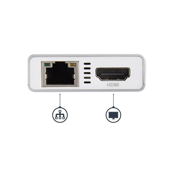 StarTech.com USB-C Multiport Adapter - USB-C Travel Docking Station w/ 4K HDMI - 60W Power Delivery Pass-Through, GbE, 2pt USB-A 3.0 Hub - Portable Mini USB Type-C Dock for Laptop - White