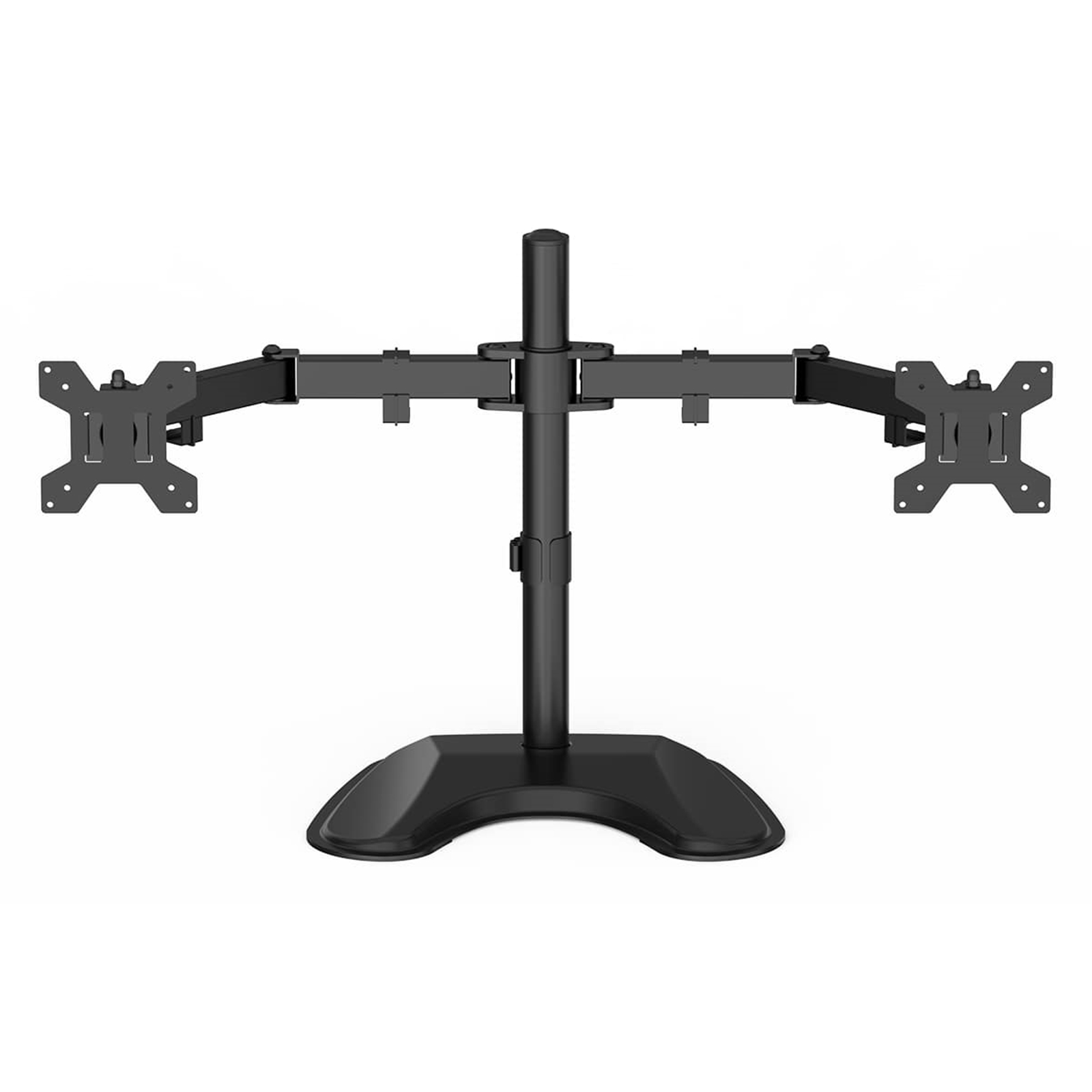 GAMEMAX Dual Monitor Arm Stand LCD Desk Mount Freestanding For Two 13 Inch To 27 Inch Monitors, VESA Dimensions Of 75x75 mm or 100x100 mm, 180 Degrees Swivel, Black