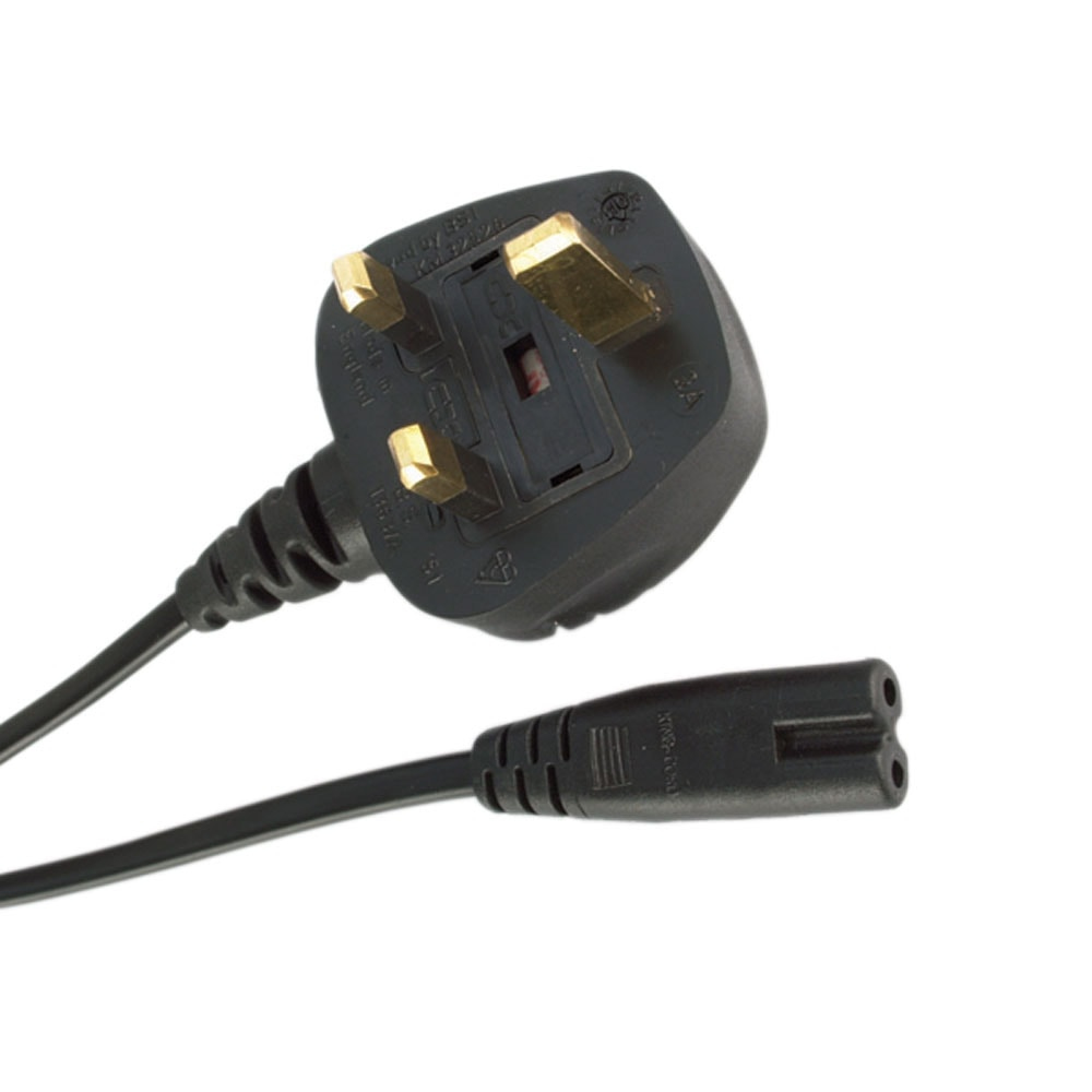 Videk Figure 8 C7 Socket to UK Mains Plug Power Cable Black 3m