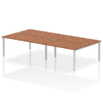 Dynamic Impulse Back-to-Back 4 Person Bench Desk W1600 x D1600 x H730mm With Cable Ports Walnut Finish Silver Frame - IB00164 DD