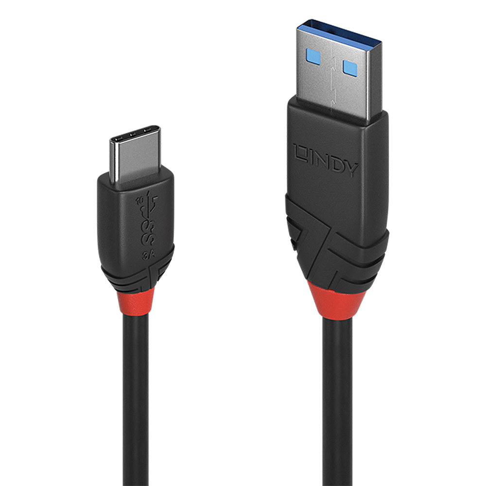 Image of Lindy 0.5m USB 3.2 Type A to C Cable 3A, Black Line