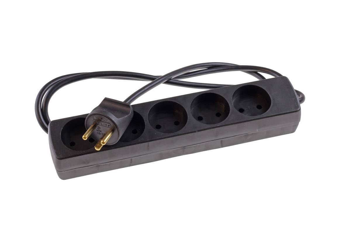 Mercodan EL-stikdåse med 5 udtag m/jord. 1.5m ledn. ing. sort power ex
