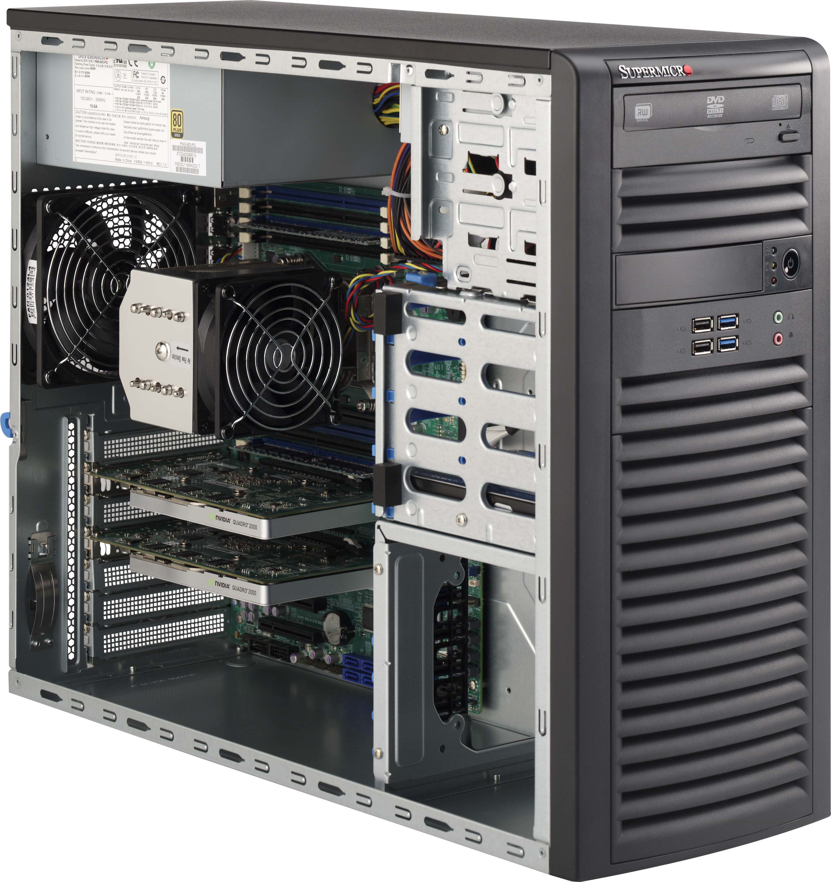 Image of Supermicro 732D4-903B Mid-Tower 900W Black Workstation Case with...