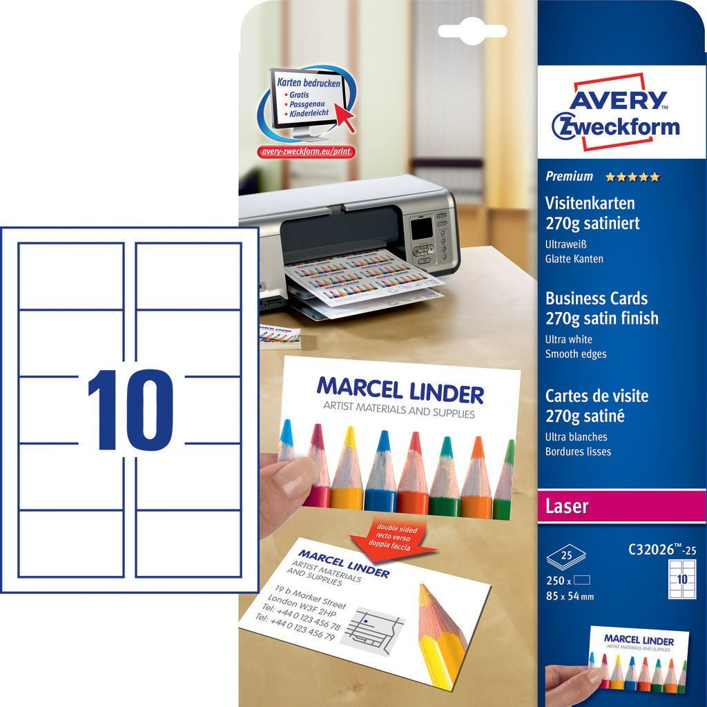 Image of Avery C32026-25 business card Laser/Inkjet Cardboard White 25 pc(s)