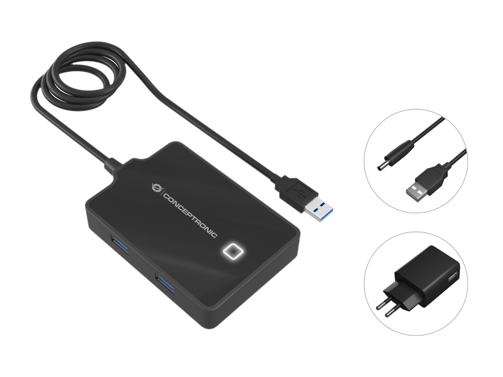 Image of Conceptronic HUBBIES 4-Port USB 3.0 HUB with Power Adapter, 90cm cable