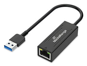 MediaRange USB-A Ethernet Adapter with RJ45 Port. 10/100/1000 Mbps. 20