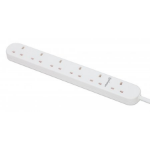Manhattan Extension Lead UK, x6 output, 2m cable, 13A, White, Power Strip, Three Year Warranty
