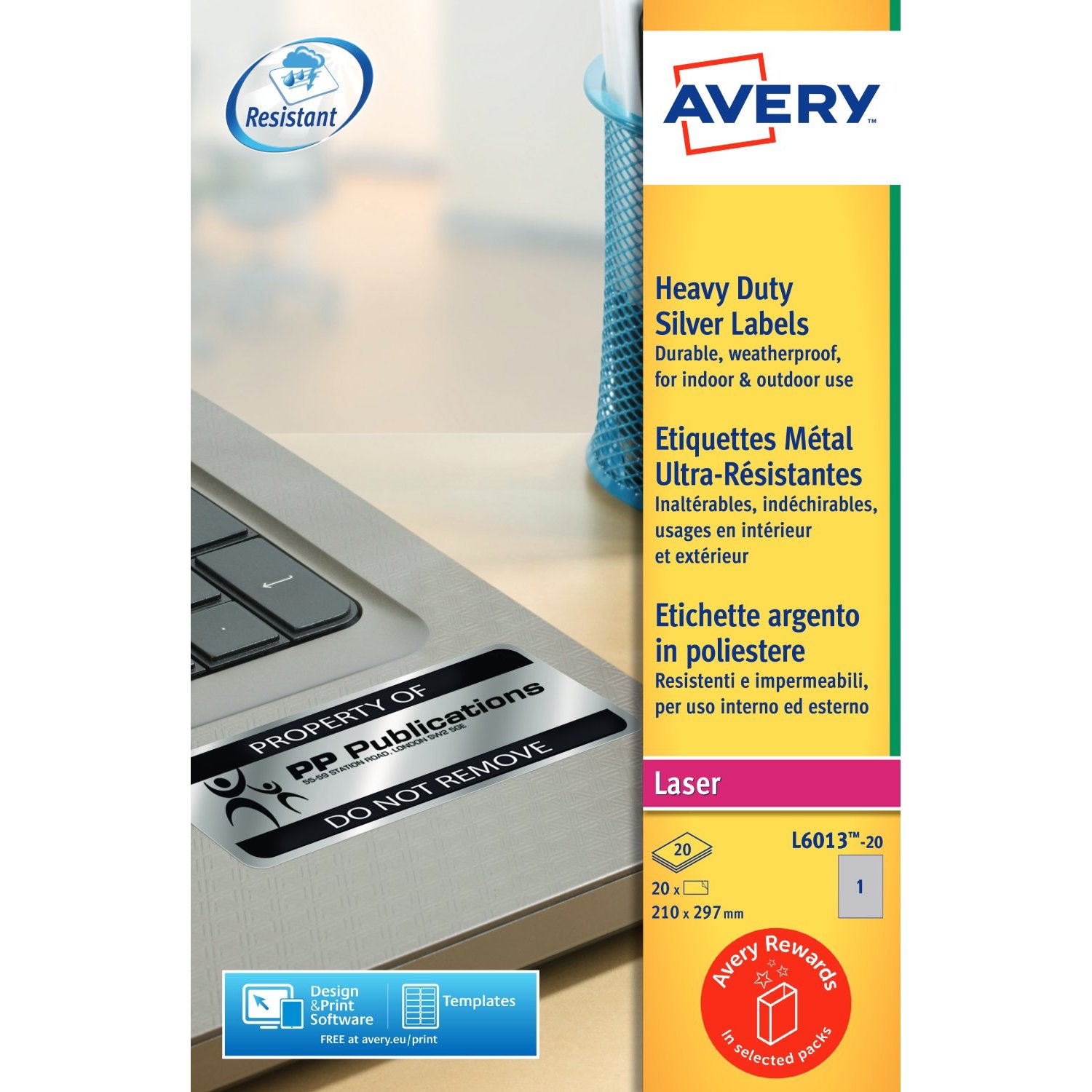 Image of Avery L6013-20 Resistant Labels 20 sheets - 1 Labels per Sheet