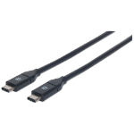 Manhattan USB-C to USB-C Cable, 1m, USB 3.2 Gen 2 (formerly USB 3.1 Gen 2), 10 Gbps, 3A Fast Charging, SuperSpeed+ USB, Black, Lifetime Warranty, Equivalent to USB31CC1M
