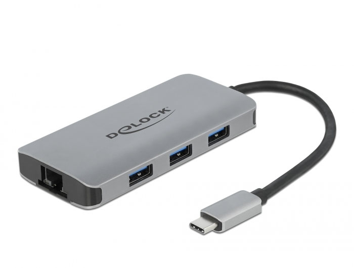 63252 DELOCK USB 3.2 Gen 1 Hub with 4 Ports and Gigabit LAN and PD