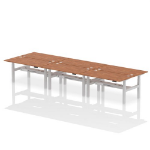 Dynamic Air Back-to-Back W1600 x D800mm Height Adjustable Sit Stand 6 Person Bench Desk With Cable Ports Walnut Finish Silver Frame - HA02480 DD