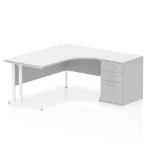 Dynamic Impulse W1600 x D1200 x H730mm Right Hand Crescent Desk Cantilever Leg With D600mm Desk High Pedestal White Finish White Frame - I004158 DD