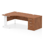 Dynamic Impulse W1600 x D1200 x H730mm Left Hand Crescent Desk Cable Managed Leg With D800mm Desk High Pedestal Walnut Finish White Frame - I004089 DD