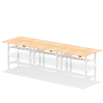 Dynamic Air Back-to-Back W1800 x D800mm Height Adjustable Sit Stand 6 Person Bench Desk With Cable Ports Maple Finish White Frame - HA02782 DD