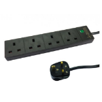 Spire Mains Power Multi Socket Extension Lead 4-Way 2M Cable Surge Protected Status LED Black
