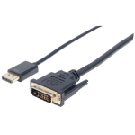 Manhattan DisplayPort 1.2a to DVI-D 24+1 Cable, 1080p@60Hz, 3m, Male to Male, Passive, Equivalent to DP2DVIMM10, Compatible with DVD-D, Black, Three Year Warranty, Polybag