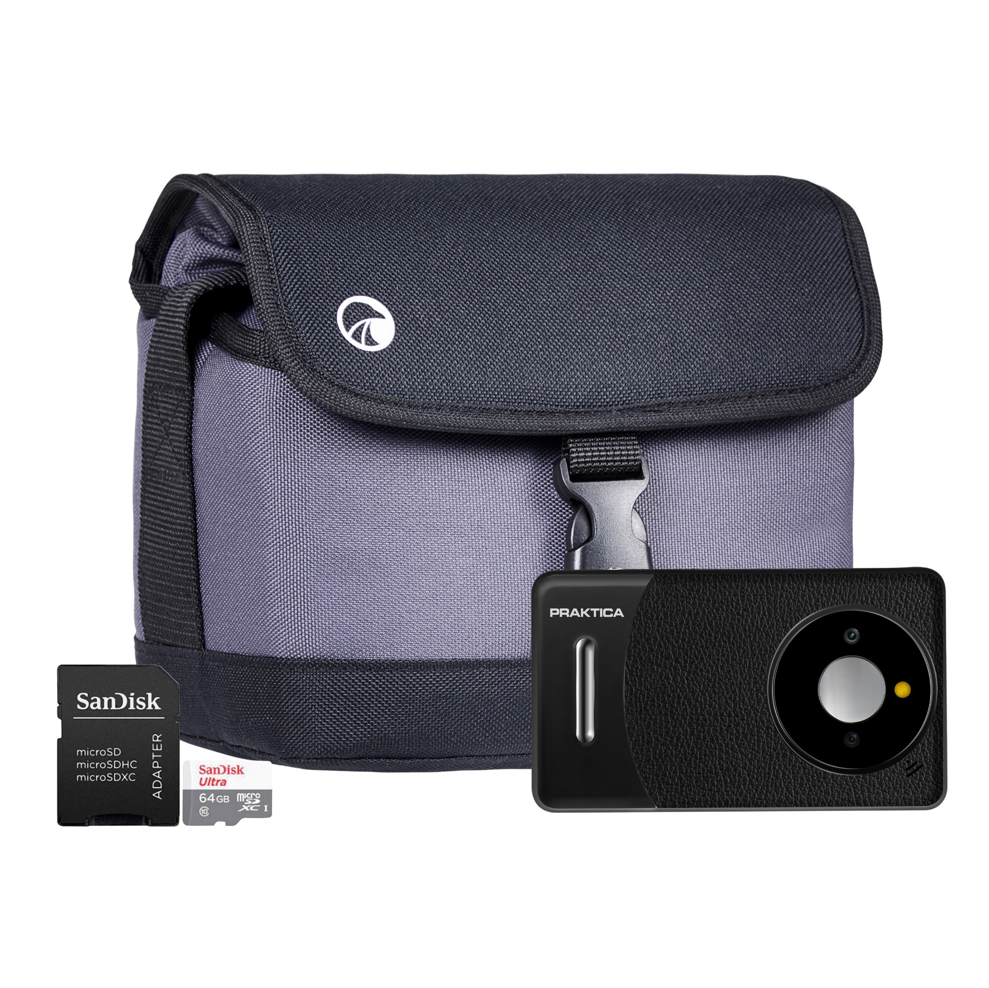 Praktica DZ13 Compact Digital Camera - Camera + Sandisk 64GB MicroSD Card + System Bag