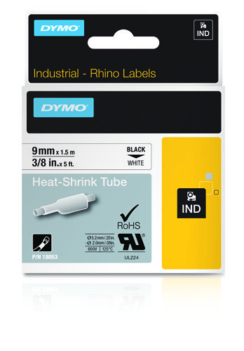 Dymo 18053/S0718280 Heat Shrink Tubes black / white 9mm x 1,5m for Dymo Rhino 6-12mm/19mm/24mm
