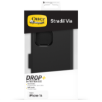 OtterBox Strada Via Case for iPhone 14, Shockproof, Drop Proof, Slim, Soft Touch Protective Folio Case with Card Holder, 2x Tested to Military Standard, Black