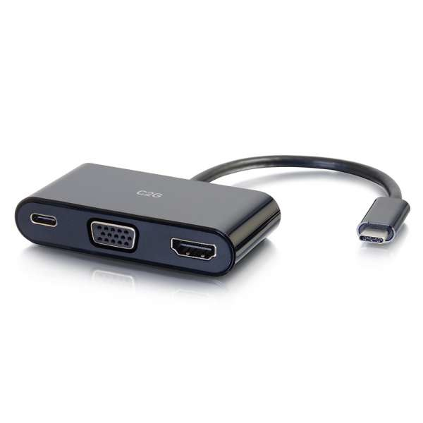 26884 C2G USB C TO HDMI AND VGA ADAPTER CONVERTER WITH POWER DELIVERY - BLACK - USB TO