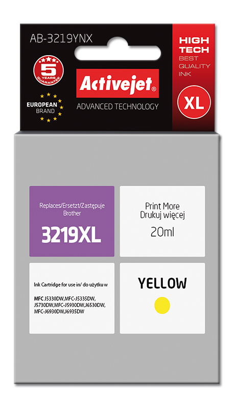 Activejet AB-3219YNX ink (replacement for Brother LC3219YXL; Supreme; 20 ml; yellow)