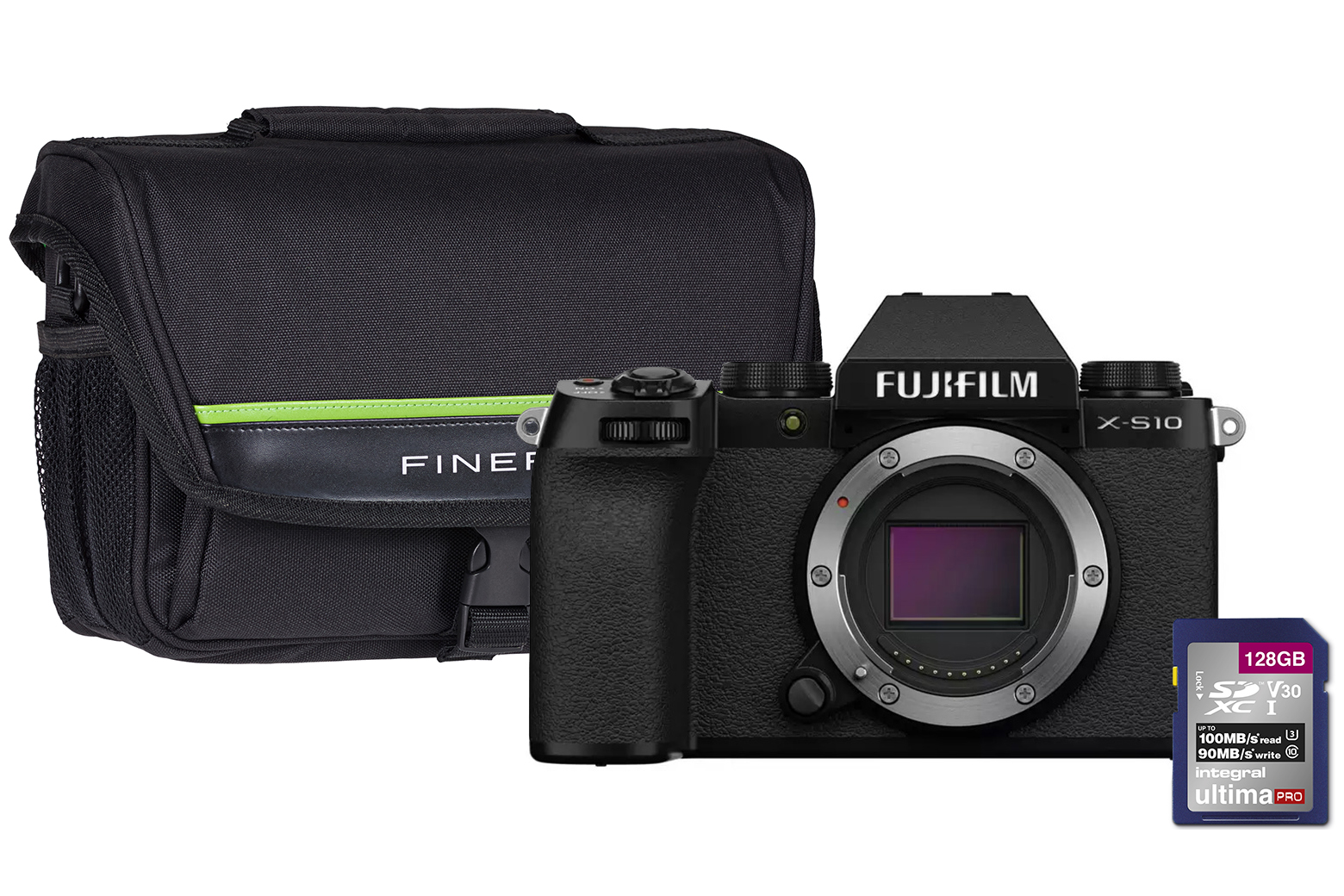 16670041+BAG+128GB FUJI X-S10 Mirrorless Camera with 128GB SD Card & Case - Black, Body Only