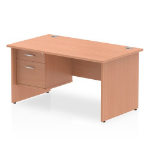 Dynamic Impulse W1400 x D800 x H730mm Straight Office Desk Panel End Leg With 1 x 2 Drawer Fixed Pedestal Beech Finish - MI001734 DD