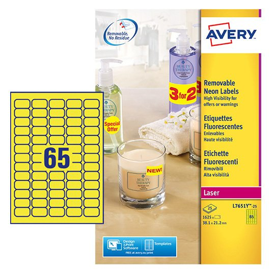Image of Avery White Mini Label - Laser - L7651 Yellow