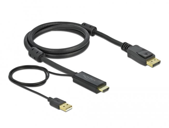 85963 DELOCK 85963 - 1 m - HDMI Type A (Standard) - DisplayPort + USB Type-A - Male - Male - Straight