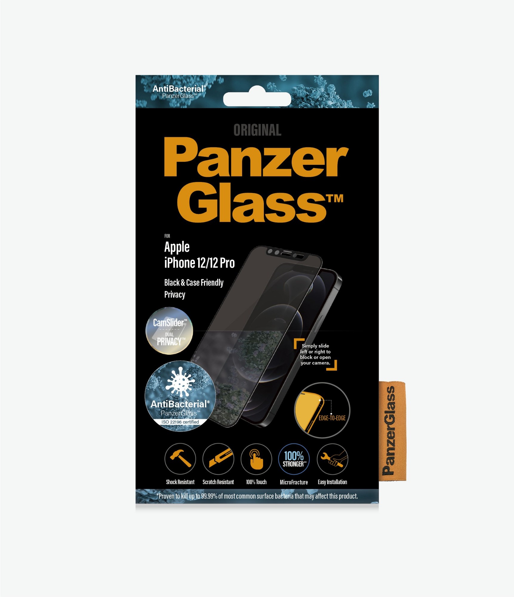 PanzerGlass Apple iPhone 12/12 Pro Edge-to-Edge Privacy Camslider Anti-Bacterial