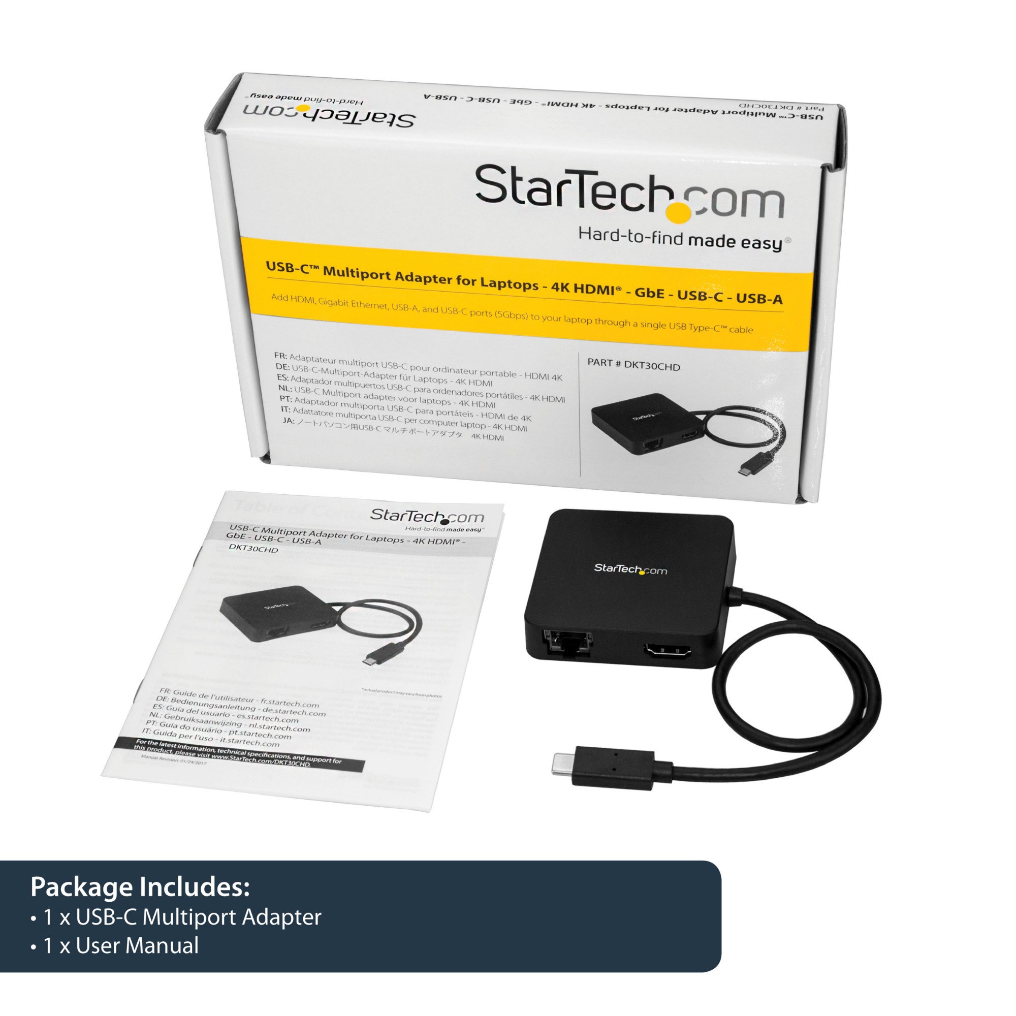 StarTech-com-USB-C-Multiport-Adapter---Portable-USB-C-Mini-Dock-4K-HDMI-Video---Gigabit-Ethernet--USB-3-0-Hub--1x-USB-A-1x-USB-C----USB-Type-C-Multiport-Adapter---Thunderbolt-3-Compatible