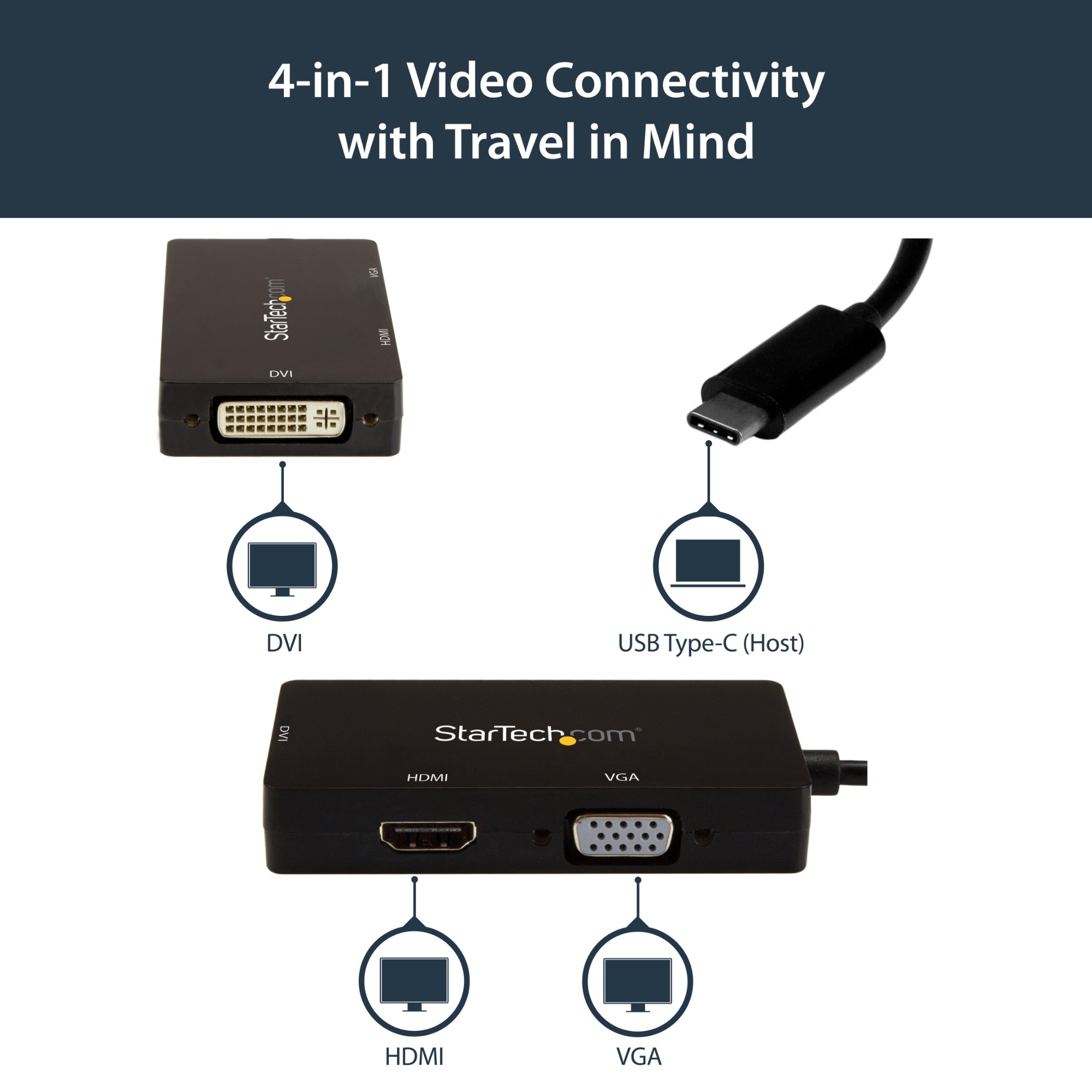 StarTech.com USB-C Multiport Video Adapter - 3-in-1 - 4K 30Hz - Black