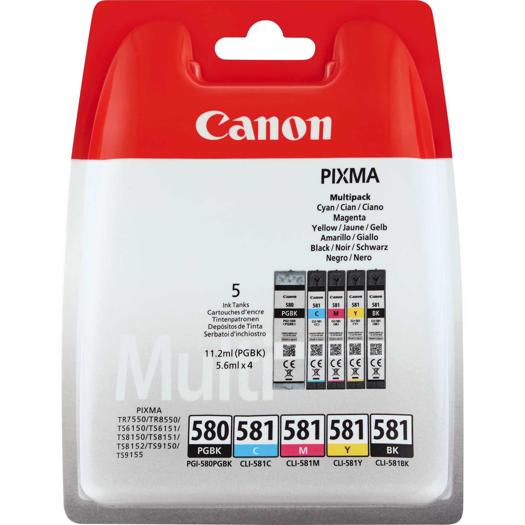 Canon PGI-580/CLI-581 Black/Photo Black/Cyan/Magenta/Yellow Ink Cartridge Multipack