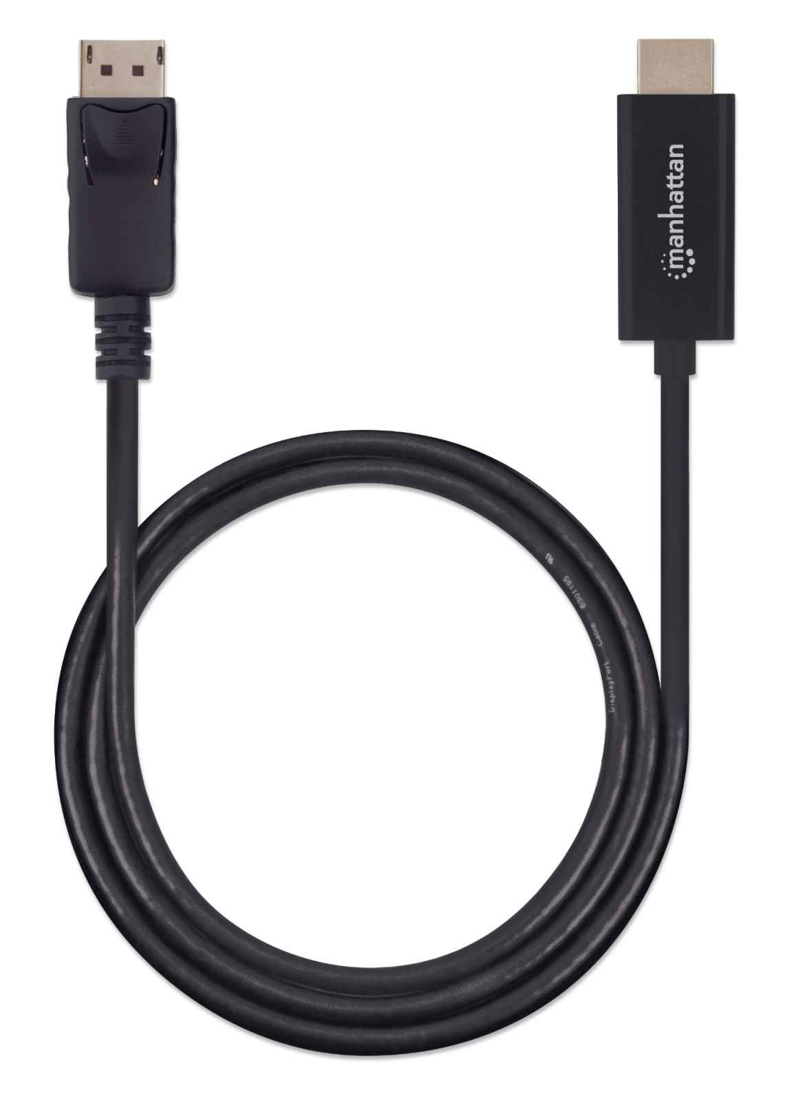 Manhattan DisplayPort to HDMI Cable, 4K@60Hz, 1.8m, Male to Male, DP With Latch, Black, Not Bi-Directional, Three Year Warranty, Polybag