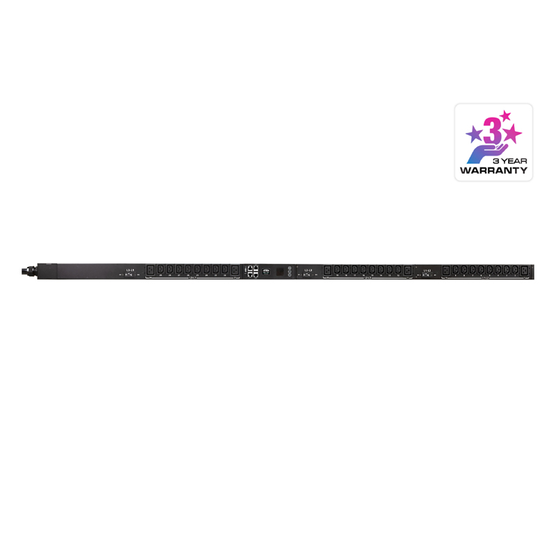 ATEN PG series PG95330G - Power distribution unit (rack-mountable) - 30A/32A, metered, eco - AC 230-400 V - 22170 VA - 3-phase - Ethernet 100/1000 - input: IEC 60309 3P+N+PE - output connectors: 30 (6 x IEC 60320 C19, 24 x IEC 60320 C13) - 0U - 3 m cord