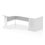 Dynamic Impulse W1600 x D1200 x H730mm Left Hand Crescent Desk Cable Managed Leg With D800mm Desk High Pedestal White Finish White Frame - I004153 DD