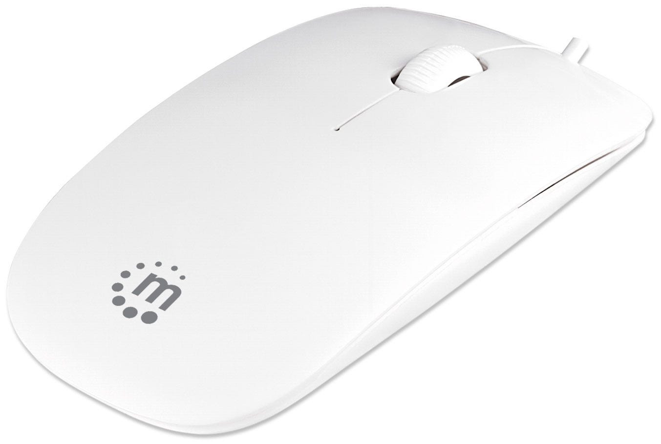 Manhattan Silhouette Sculpted USB Wired Mouse, White, 1000dpi, USB-A, Optical, Lightweight, Flat, Three Button with Scroll Wheel, Blister