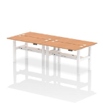 Dynamic Air Back-to-Back W1400 x D600mm Height Adjustable Sit Stand 4 Person Bench Desk With Cable Ports Oak Finish White Frame - HA01912 DD