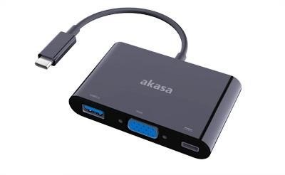 Image of Akasa Type-C to VGA and power delivery adapter with extra USB 3.0...
