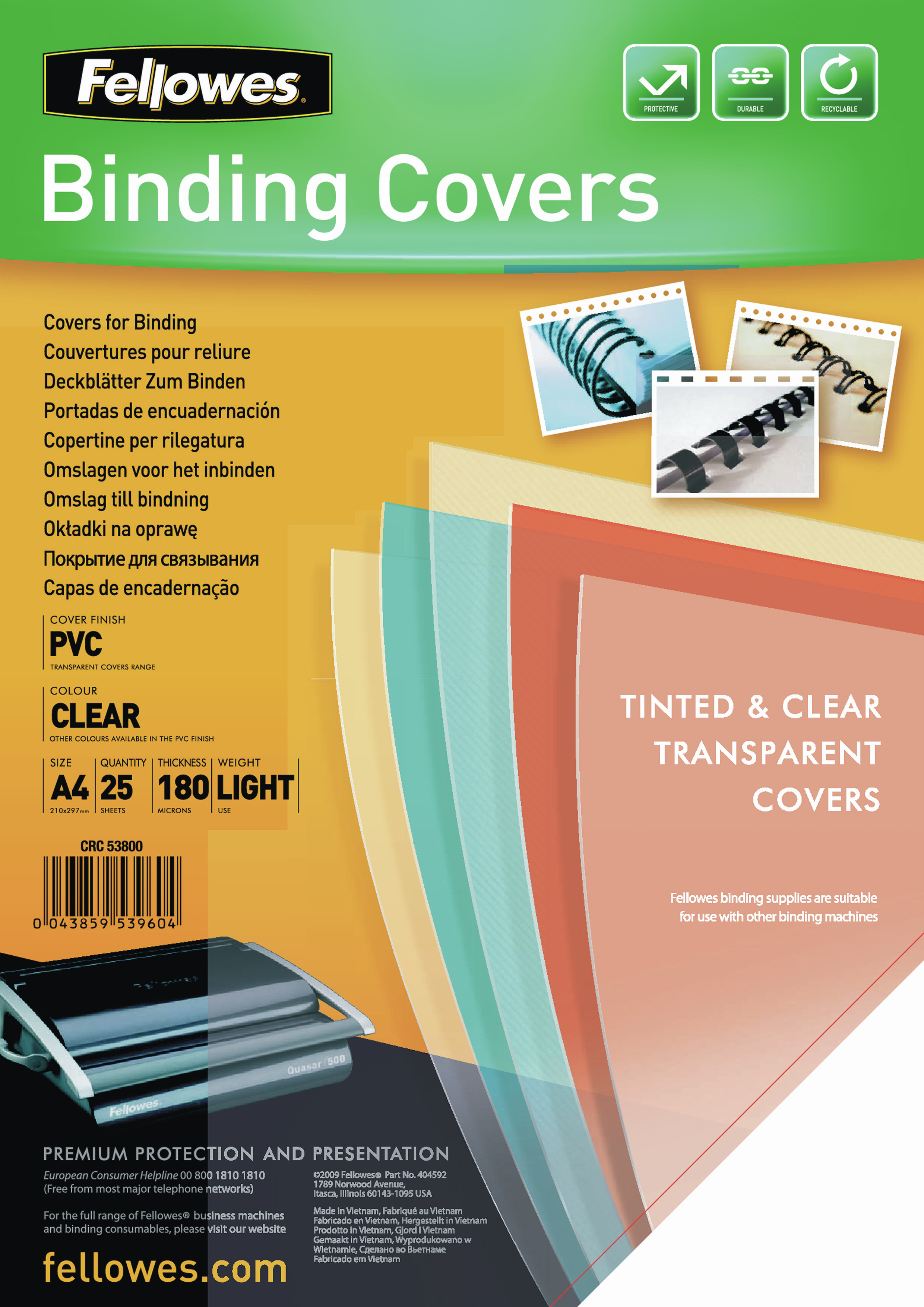 Image of Fellowes 5380001 binding cover A4 PVC Transparent 25 pc(s)