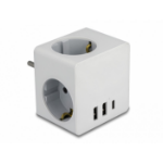 DeLOCK Multi Socket Cube 3-way with childproof lock and USB charger white