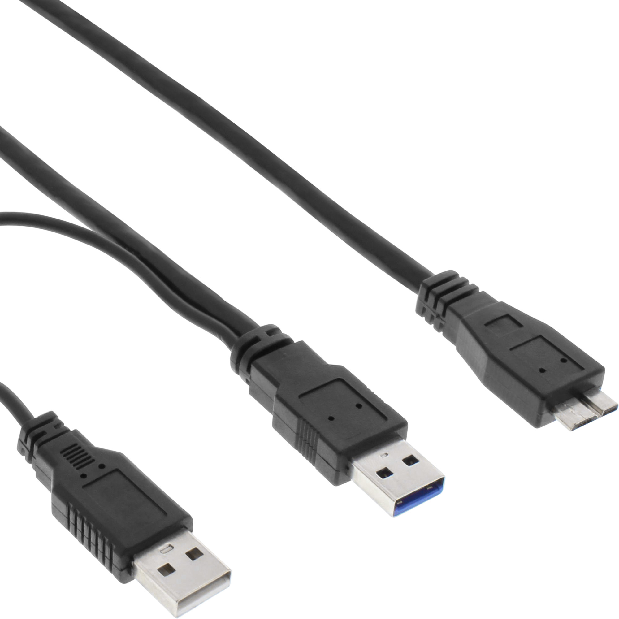 Image of InLine USB 3.2 Gen.1 Y-Cable 2x Type A male / Micro B male, black, 2m