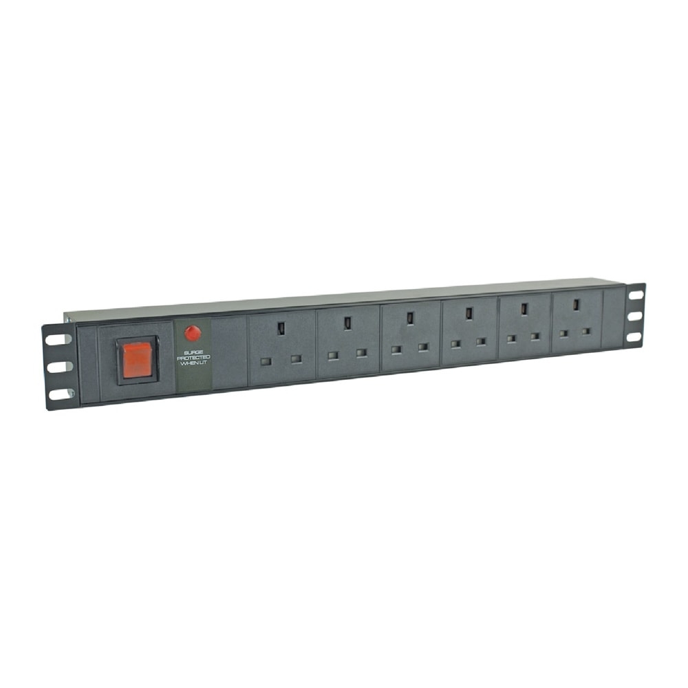 Videk PDU Horizontal Surge 6 x UK Mains Sockets to UK Mains Plug 3m