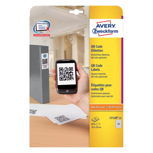 Image of Avery L7120-25 self-adhesive label Square Permanent White 875 pc(s)