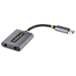 StarTech.com USB-C-hörlurssplitter, dubbel USB Type C-headsetadapter med mikrofoningång, USB C till 3,5 mm audio-adapter/hörlursdongel, USB C till ljuduttag/Aux-utgång, 24-bitars DAC