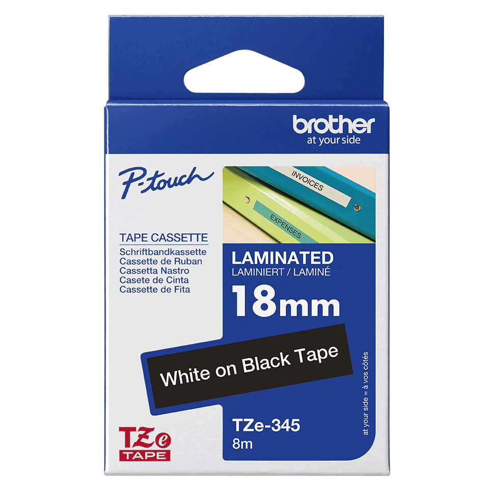 Brother TZE-345 DirectLabel white on black Laminat 18mm x 8m for Brother P-Touch TZ 3.5-18mm/36mm/6-18mm/6-24mm/6-36mm