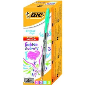 Image of BIC Cristal large Blue, Green, Pink, Violet Stick ballpoint pen 20...