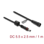 DeLOCK DC Extension Cable 5.5 x 2.5 mm male to female with screw cap M12 x 1.75 mm thread waterproof 18 AWG 1 m black