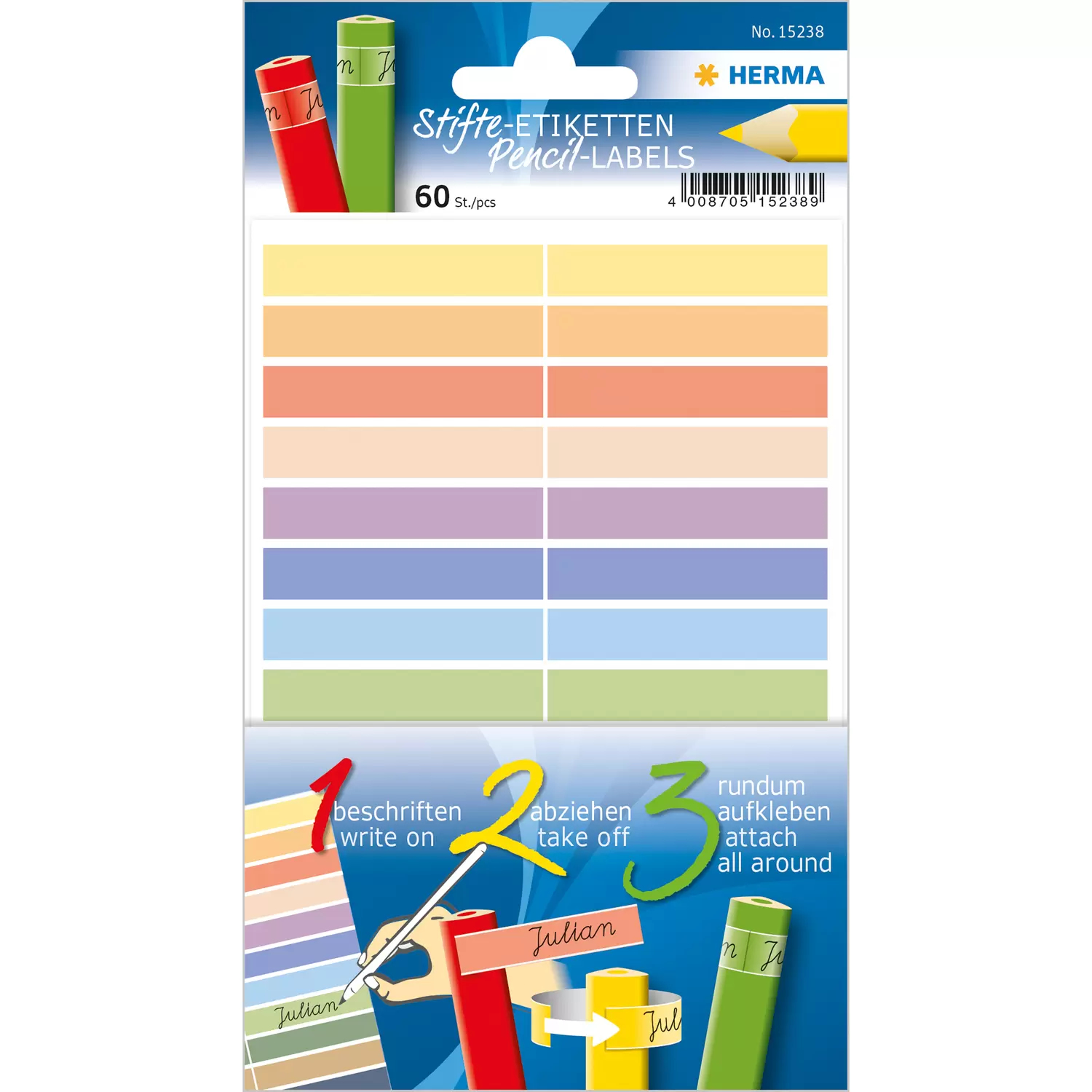 Image of HERMA 15238 self-adhesive label Rectangle Permanent Multicolour 60...