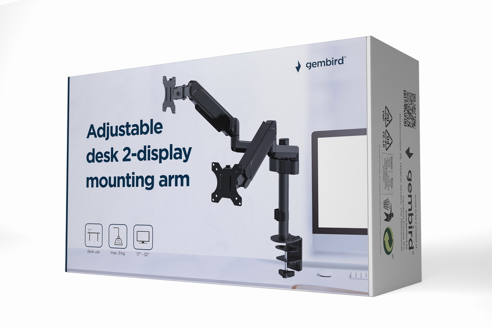 Gembird MA-DA2P-01 monitor mount / stand 81.3 cm (32") Desk Black